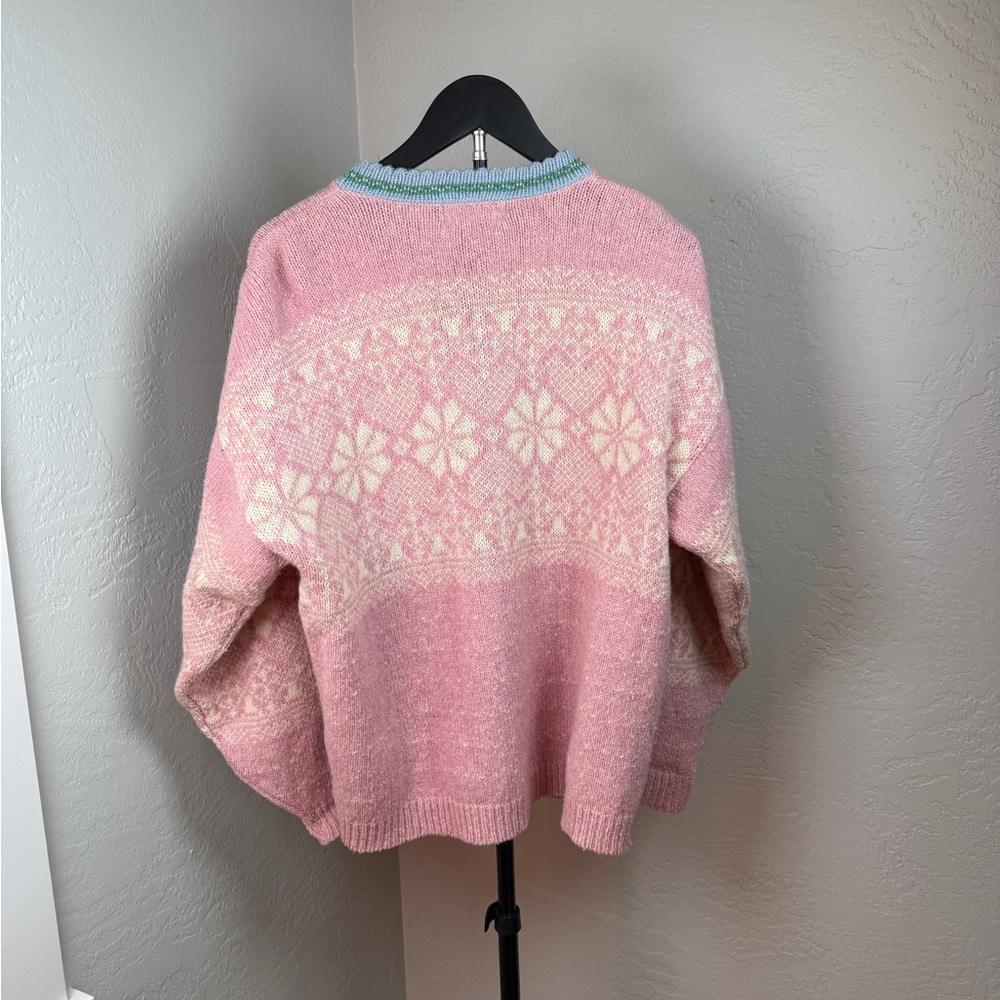 Vintage 80’s Eddie Bauer Wool Pink Fair Isle Cardigan Made in USA Size S - Picture 5 of 7